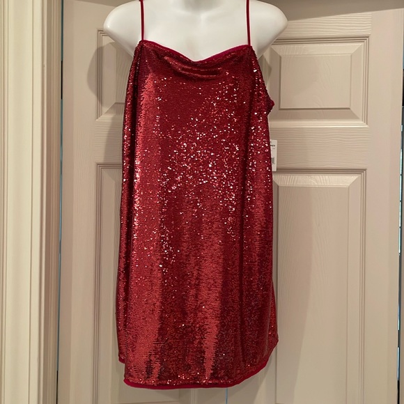 Free People NEW red time to shine slip dress sz L - Picture 2 of 6